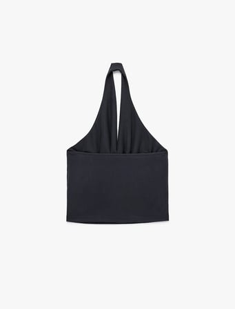 Slim Fit Modal Kumaş Kolsuz Sırtı Açık Degaje Yaka Bluz