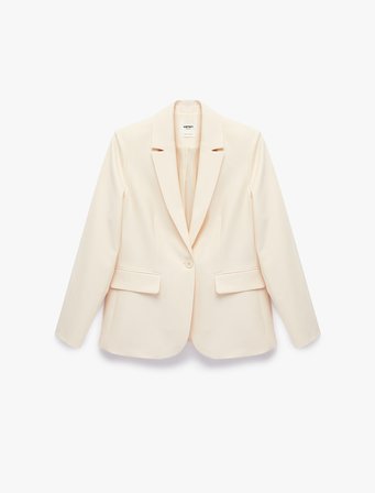 Geniş Yaka Cep Detaylı Düğmeli Blazer Ceket
