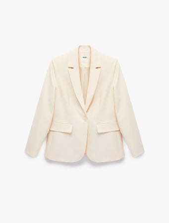 Geniş Yaka Cep Detaylı Düğmeli Blazer Ceket