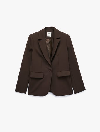Geniş Yaka Cep Detaylı Düğmeli Blazer Ceket