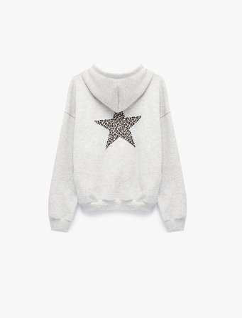 Şardonlu Uzun Kollu Kanguru Cepli Nakışlı Fermuarlı Kapüşonlu Sweatshirt