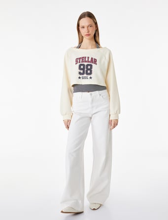 Rahat Kalıp Uzun Kollu Bisiklet Yaka Sweatshirt