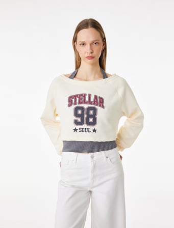 Rahat Kalıp Uzun Kollu Bisiklet Yaka Sweatshirt