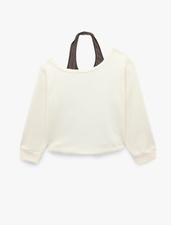 Halter Yaka Uzun Kollu Şardonlu Baskılı Sweatshirt
