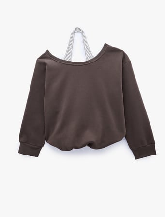Halter Yaka Uzun Kollu Şardonlu Baskılı Sweatshirt