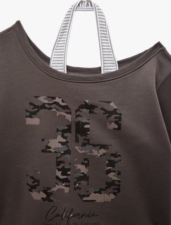 Halter Yaka Uzun Kollu Şardonlu Baskılı Sweatshirt