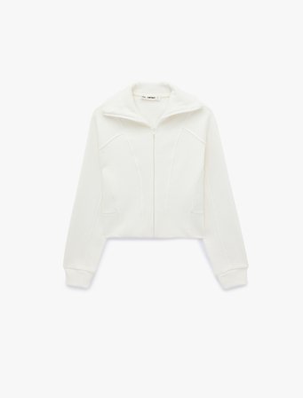 Balon Kol Fermuarlı Şardonlu Sweatshirt