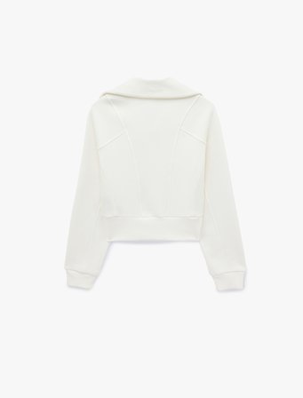 Balon Kol Fermuarlı Şardonlu Sweatshirt