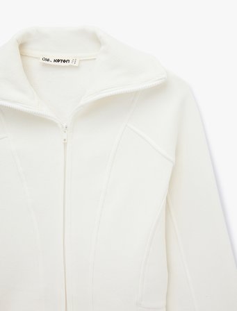Balon Kol Fermuarlı Şardonlu Sweatshirt
