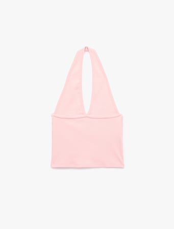 Pamuklu Dikiş Detaylı Kolsuz Slim Fit Crop Halter Yaka Bluz
