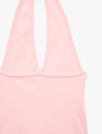 Pamuklu Dikiş Detaylı Kolsuz Slim Fit Crop Halter Yaka Bluz