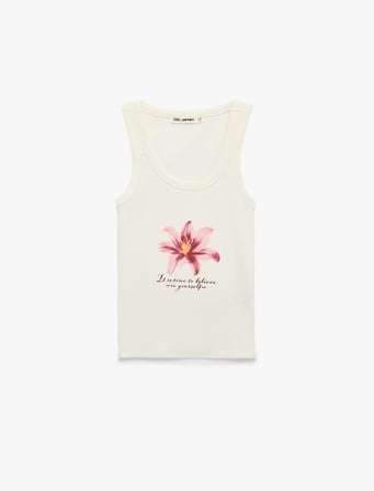 Pamuklu Kolsuz U Yaka Hibiskus Baskılı Bluz