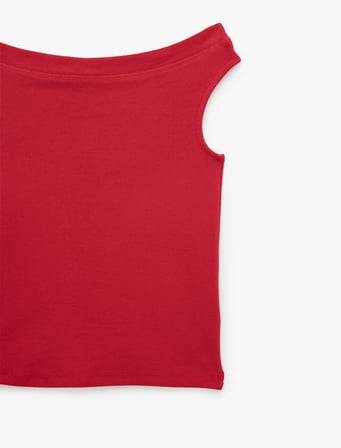 Asimetrik Yaka Slim Fit Pamuklu Kolsuz Bluz