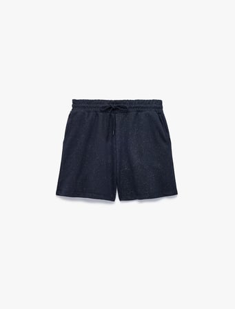 Slim Fit Beli Bağcıklı Cepli Simli Mini Şort