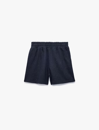 Slim Fit Beli Bağcıklı Cepli Simli Mini Şort