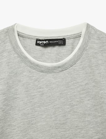 Regular Fit Kısa Kollu Pamuklu Renk Kontrastlı Bisiklet Yaka Tişört