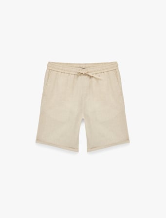 Beli Bağcıklı Cepli Duble Paça Bermuda Keten Şort