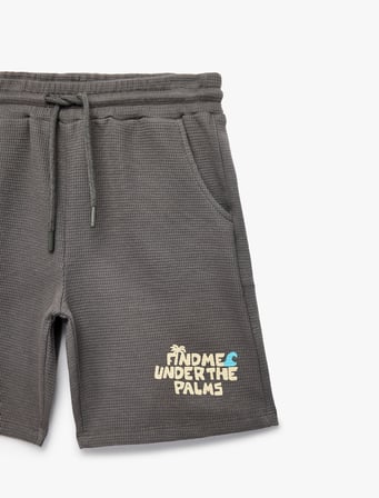 Beli Bağcıklı Pamuklu Baskılı Şort
