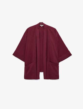 modal kumaş şal yaka cepli uzun kollu kimono ceket
