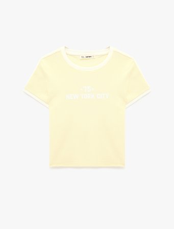 Pamuklu Kısa Kollu Bisiklet Yaka Biyeli Slim Fit Baskılı Tişört