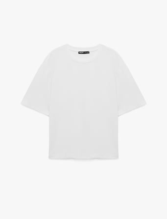 Pamuklu 3/4 Kollu Bisiklet Yaka Oversize Tişört