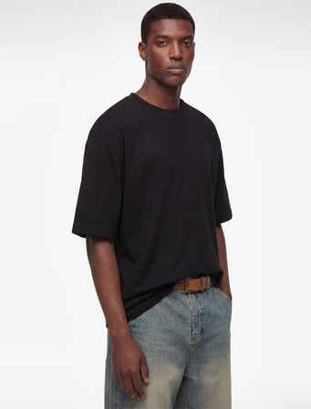 Pamuklu 3/4 Kollu Bisiklet Yaka Oversize Tişört