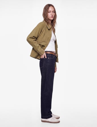Kemerli Pamuklu Duble Paça Straight Denim Pantolon - Straight Fit Jean