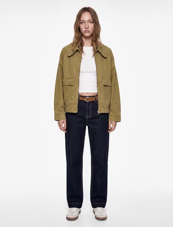 Kemerli Pamuklu Duble Paça Straight Denim Pantolon - Straight Fit Jean