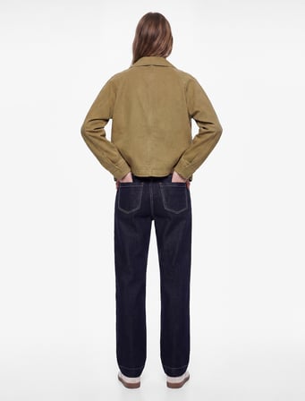 Kemerli Pamuklu Duble Paça Straight Denim Pantolon - Straight Fit Jean