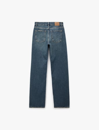 Normal Bel Straight Fit Pamuklu Duble Paça Denim Pantolon - Straight Fit Jean