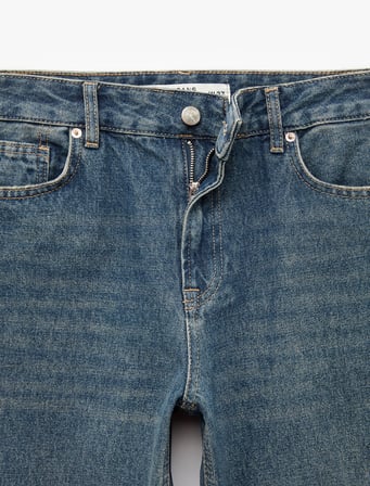 Normal Bel Straight Fit Pamuklu Duble Paça Denim Pantolon - Straight Fit Jean