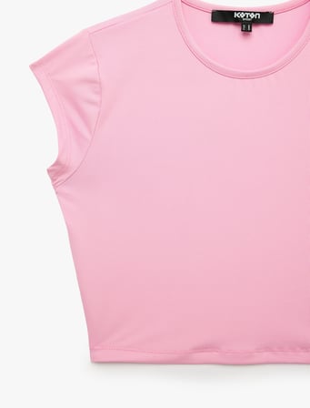 Slim Fit Kısa Kollu Bisiklet Yaka Crop Spor Tişört