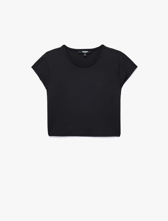 Slim Fit Kısa Kollu Bisiklet Yaka Crop Spor Tişört
