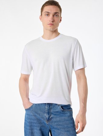 Regular Fit Viskon Karışımlı Kısa Kollu Bisiklet Yaka Basic Tişört