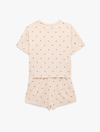 Puantiyeli Rahat Kesim Bisiklet Yaka Kısa Kollu Şortlu Pijama Takımı