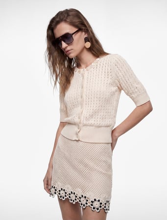Koton X Melis Ağazat - Slim Fit Çiçek Motif Detaylı Kroşe Mini Etek