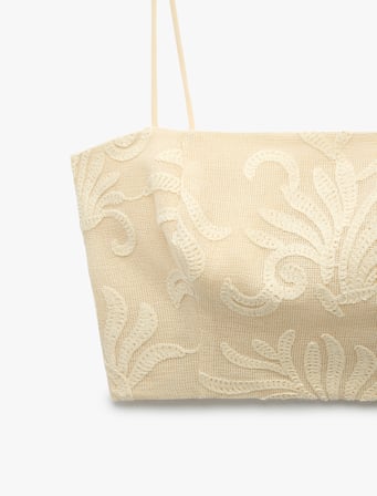 Koton X Melis Ağazat - Pamuklu Floral Dokulu Fiyonklu İp Askılı Crop Büstiyer