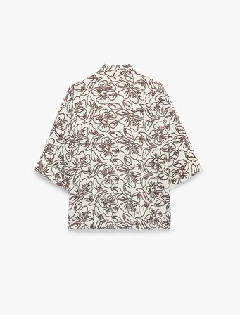 Koton X Melis Ağazat - Keten Karışımlı Cepli Floral Nakış Detaylı Kimono