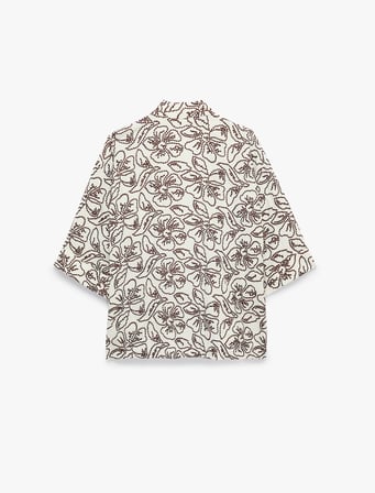 Koton X Melis Ağazat - Keten Karışımlı Cepli Floral Nakış Detaylı Kimono