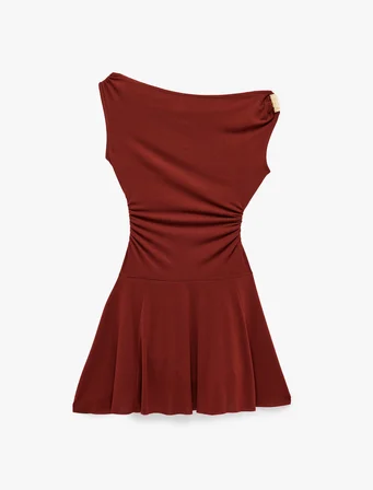 Koton X Melis Ağazat - Slim Fit Aksesuar Detaylı Asimetrik Kesim Tek Omuz Mini Elbise