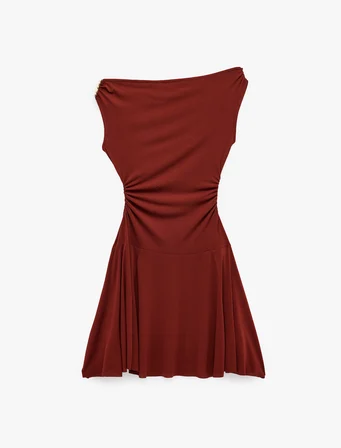 Koton X Melis Ağazat - Slim Fit Aksesuar Detaylı Asimetrik Kesim Tek Omuz Mini Elbise