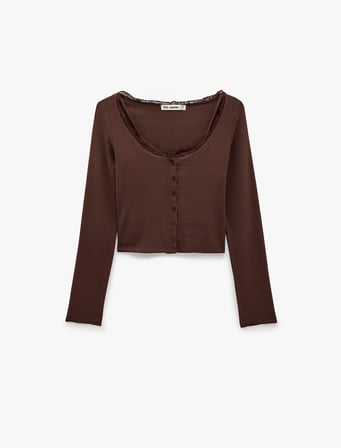Modal Karışımlı Dantel Detaylı Slim Fit Kısa Kollu U Yaka Hırka