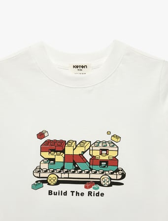 Kısa Kollu Bisiklet Yaka Pamuklu Baskılı Tişört
