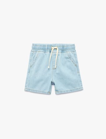 Pamuklu Cepli Beli Bağcıklı Denim Şort