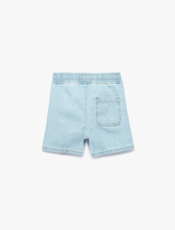 Pamuklu Cepli Beli Bağcıklı Denim Şort