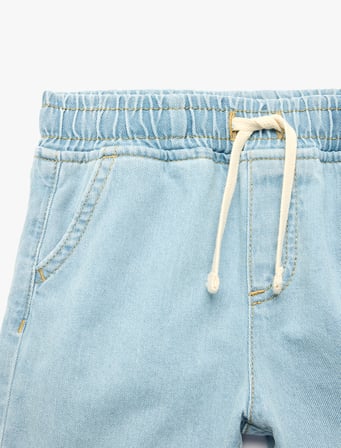 Pamuklu Cepli Beli Bağcıklı Denim Şort
