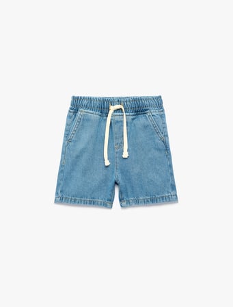 Pamuklu Cepli Beli Bağcıklı Denim Şort