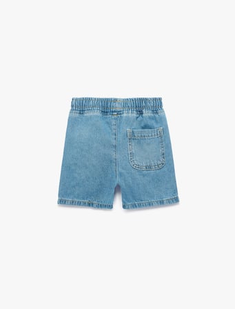 Pamuklu Cepli Beli Bağcıklı Denim Şort