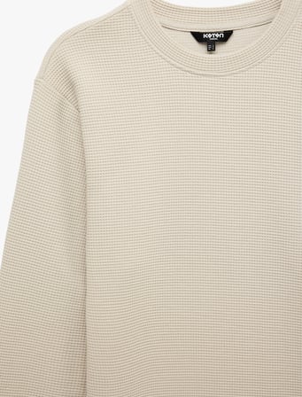 Pamuklu Waffle Dokulu Uzun Kollu Bisiklet Yaka Basic Sweatshirt