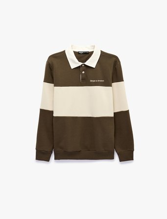 Renk Bloklu Nakışlı Polo Yaka Uzun Kollu Sweatshirt